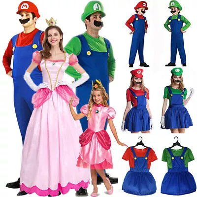 Buy Super Mario Luigi Princess Peach Cosplay Costume Game Party Fancy Dress Clothes • 14.15£