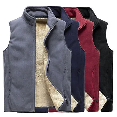 Buy Mens Polar Fleece Vest Body Warmer Sleeveless Jacket Sherpa Lined Zip Gilet • 18.99£