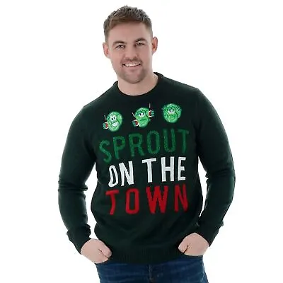 Buy Mens Novelty Funny Knitted Christmas Jumper Xmas Sweater Sprout On The Town • 15.99£