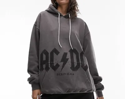Buy Topshop Ladies ACDC Oversized Hoodie Washed Black Size Small 8-10 RRP £45 • 19.99£