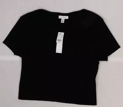 Buy Topshop Womens Black Ribbed Solid Notch Casual Short Sleeve T-Shirt Size 12 NWT • 12.28£