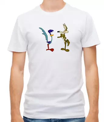 Buy Coyote Road Runner Cartoon Characters White/Black Short Sleeve Men T Shirt P117 • 9.51£