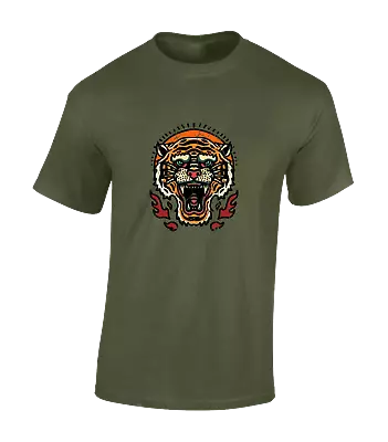 Buy Tiger Roar Mens T Shirt Cool Retro Tattoo Design Biker Motorbike Gift Top • 7.99£