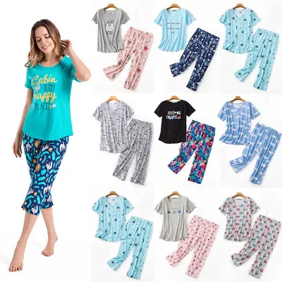 Buy Ladies Pyjama Set Printed Pjs Womens Short Sleeve Loungewear Nightwear Plus Size • 16.55£