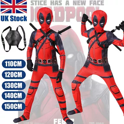 Buy Kids Deadpool Costume Mask Bodysuit Boys Superhero Cosplay Party Fancy Dress UK • 21.94£