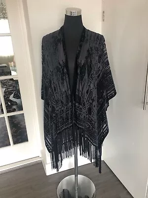 Buy M&S Black Jacket~Cape~Wrap~Shawl~Stunning~Velvet~Fringed~One Size~New £39.50 Tag • 14.99£