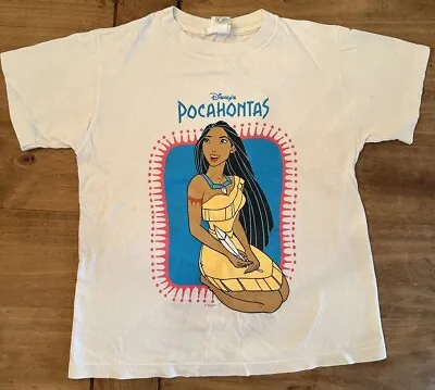 Buy Vintage 90s Kids Disney Pocahontas T-Shirt Size L 10/12 Single Stitch White • 80.51£