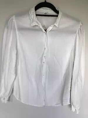 Buy Vintage 90s Broderies Anglais Trim Cotton Shirt, Current UK 10, Self Stripe • 14.50£