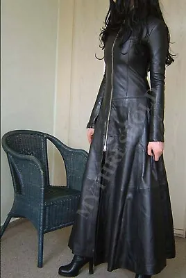 Buy Women Long Black Leather Dress Gown Suit Gothic Trench Coat - Halloween Special • 83.99£