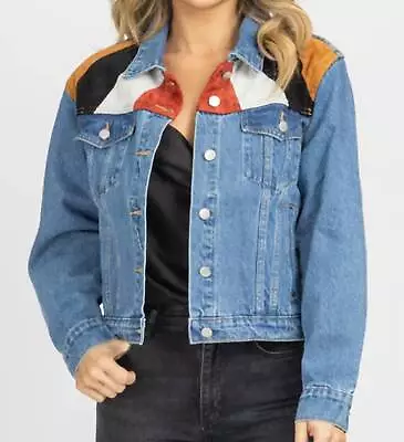 Buy Le Lis Suede Patch Relaxed Denim Jacket For Women - Size S • 43.43£