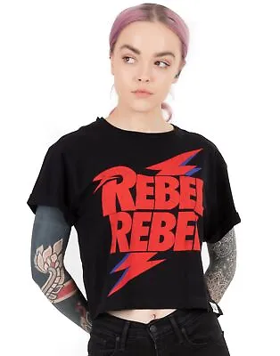 Buy David Bowie Cropped T-Shirt Ladies Women Rebel Song Band Black Top • 16.99£