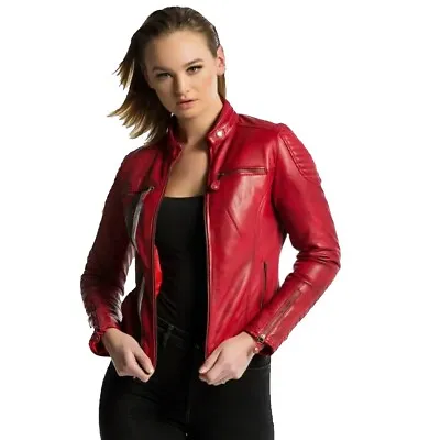 Buy Women's Soft Genuine Lambskin Real Leather Jacket Slim Fit Motorcycle Jacket USA • 195.29£
