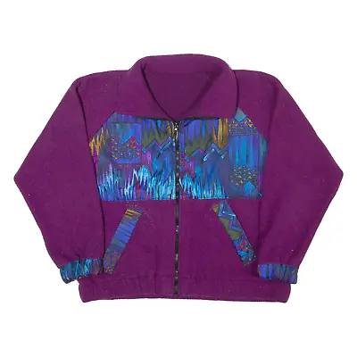 Buy Vintage Mens Fleece Jacket Purple 90s Crazy Pattern L • 19.99£