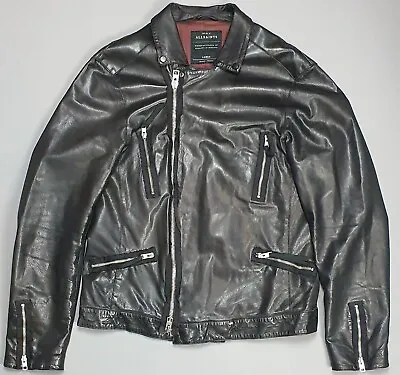 Buy All Saints Leather Jacket Men’s Large Black Peyto Biker Rock Distressed Punk • 89£
