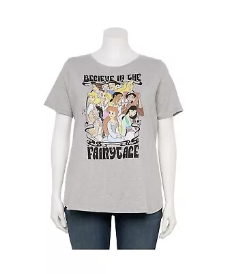 Buy Women Plus Size 3X Disney Princess Fairytale Graphic Grey T-shirt Tee • 17.37£