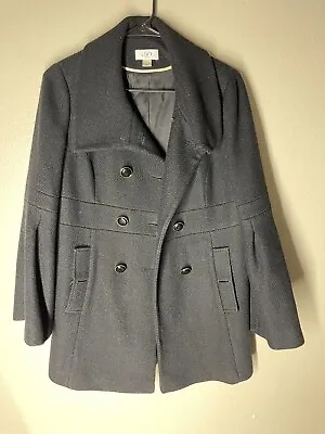Buy 🔥 Loft Ann Taylor Wool Pea Coat Women's 8P Gray Bell Longsleeve Jacket • 37.99£