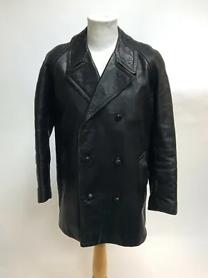 Buy Vintage 1950s Litex Sport Leather Jacket Distressed Double Breasted Coat #1A • 49.95£