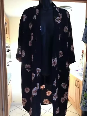 Buy Long Black Floral Jacket UK Size 10 Excellent Condition • 7£