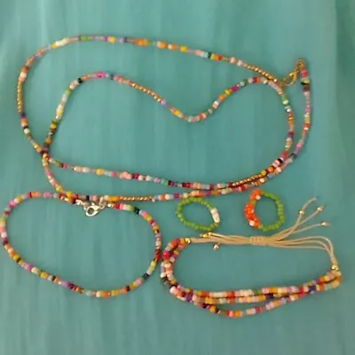 Buy Festival Summer Beach Jewellery Multi Bead Set Necklace Bracelet Rings & Anklet • 4£