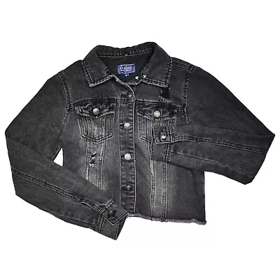 Buy Ci Sono Y2K Grunge Cropped Ripped Distressed Denim Jean Jacket Black Size XXS • 13.26£