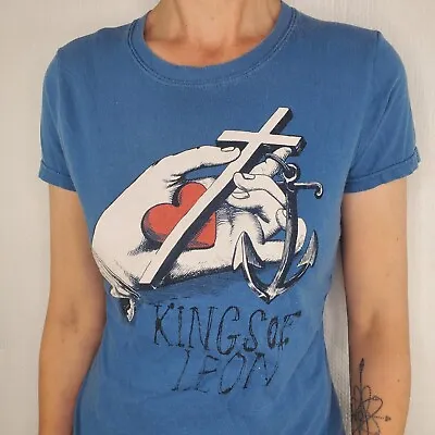 Buy Retro Kings Of Leon X Bay Island Hand Cross Anchor Blue T-Shirt Women's Small • 33.06£