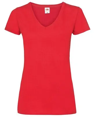 Buy Plain Cotton T-Shirt Valueweight V-neck Top Ladies Fruit Of The Loom Women's Tee • 6.25£