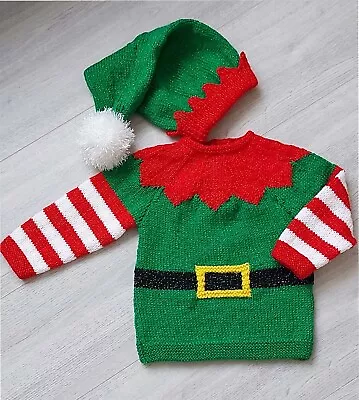 Buy Knitting Pattern Elf Christmas Sweater Raglan Jumper & Hat Zig Zag Yoke 18 - 22  • 4.45£
