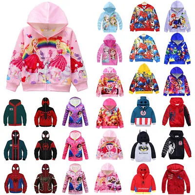 Buy Kid Boy Girls Cartoon Hoodie Zip Up Jacket Barbie Mario Hooded Sweatshirts Coatღ • 11.01£