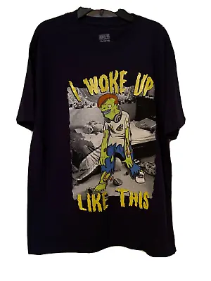Buy Zombie T-Shirt Short Sleeve Navy Blue Boys Size XL Route 66 I Woke Up Like This • 5.99£