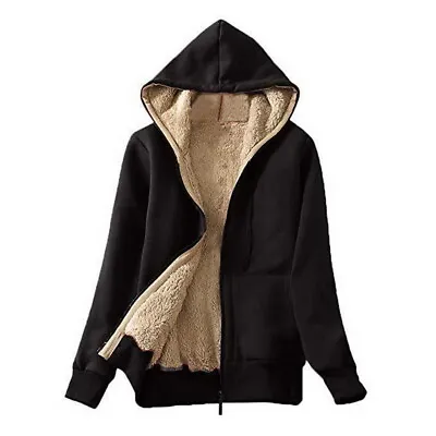 Buy Womens Fur Lined Hoodie Jacket Coat Ladies Zip Up Winter Warm Fleece Sweatshirt • 18.99£