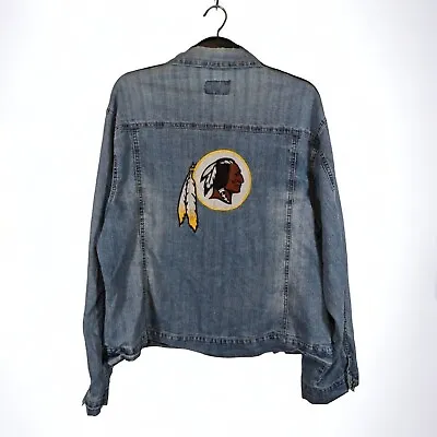 Buy Women's NFL Washington Redskins Patch Blue Denim Jacket Rework Size Large L XL • 6.95£