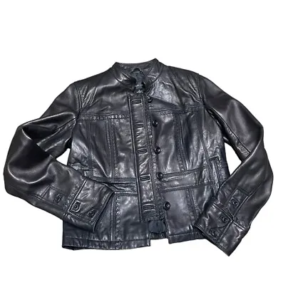 Buy Style & Co. Leather Jacket ~Coat Satin Lined •Button. Fitted Black Sz M Stitch • 28.41£