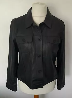 Buy MARKS AND SPENCER - Soft REAL LEATHER Jacket BLACK Western Size 14/16 • 54.99£
