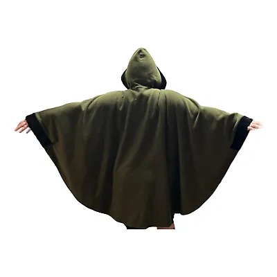 Buy Black Faux Fur Collar Green Cape Poncho W/ Hood & Pockets Le Moda OS • 14.46£