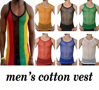 Buy Mens String Vest Shirt Cotton Fitted Gym XS 4XL Sizes Mesh Marina Net Netting • 5.99£