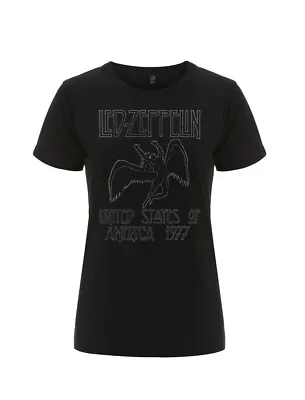 Buy Official Led Zeppelin USA 77 Ladies Black T Shirt Led Zeppelin Fitted Tee • 14.50£