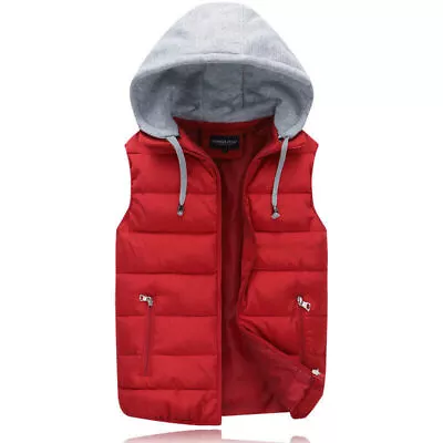 Buy Men Body Warmer Gilet Hoodie Hooded Contrast Hood Sleeveless Jacket Waistcoat*UK • 18.99£