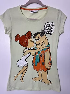Buy THE FLINTSTONES Yellow Fred & Wilma Cartoon T Shirt Top Size UK 10 • 12.99£