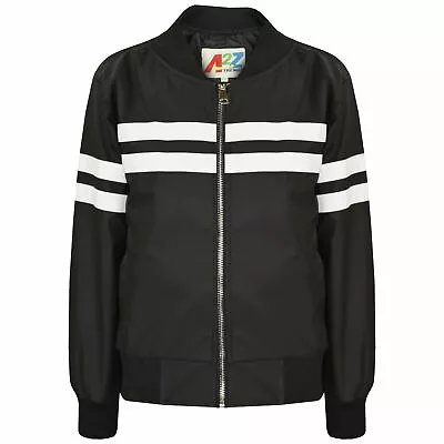 Buy Girls Boys Black Jacket Contrast Stripe PU Leather Varsity School Biker Coats • 6.99£