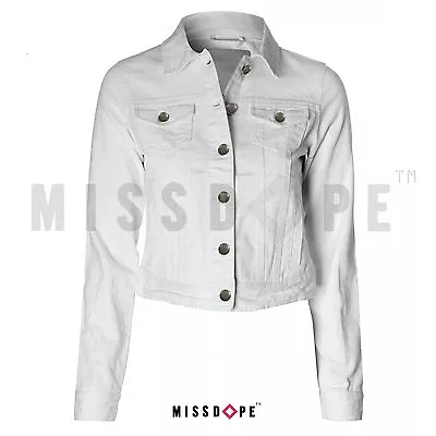 Buy New White Casual Denim Wash Jean Jacket Womens Ladies Coat Crop Long Sleeve Uk • 22.99£
