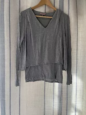 Buy Women’s Phase Eight Grey V Next Double Layered T Shirt Top Size 12 Long Sleeve • 5.50£