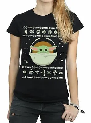 Buy New Womens Star Wars The Mandalorian The Child Christmas T-shirt Black Sz M L • 9.99£