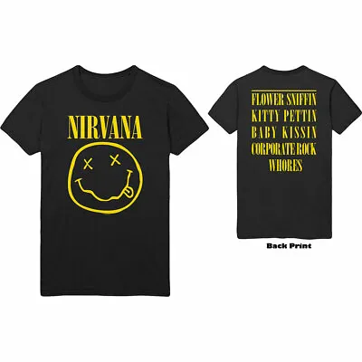 Buy Nirvana T Shirt Happy Face Flower Officially Licensed Mens Black Kurt Rock Merch • 14.89£