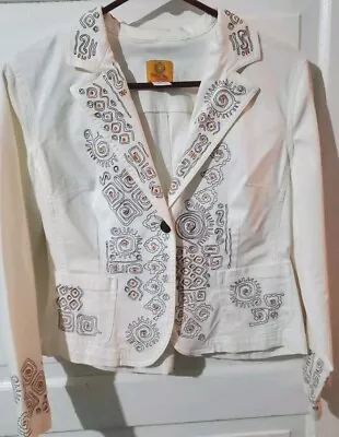 Buy Ruby Rd Women's Ivory Denim Jean Jacket Embroidered Lightweight Size 10p Tan  • 18.31£