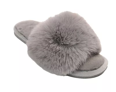 Buy Ladies Fluffy Slippers Womens Faux Fur Open Toe Winter Warm Mules Shoes Size UK • 5.95£