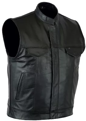 Buy Leatherick Men SOA Anarchy Real Leather Waistcoat Motorcycle Biker Cut Off Vest • 34.99£