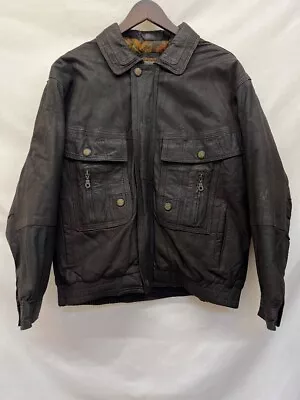 Buy AKASO Vintage Dark Brown Waxed Genuine Leather Biker Jacket Size Large H08 • 9.99£