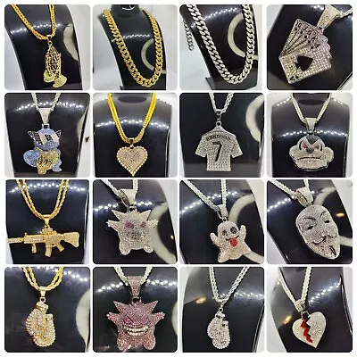 Buy 14ct Gold/Silver Plated ❄️Iced Out Men's Pendant+necklace 🔥Hip Hop Jewellery 💥 • 17.99£