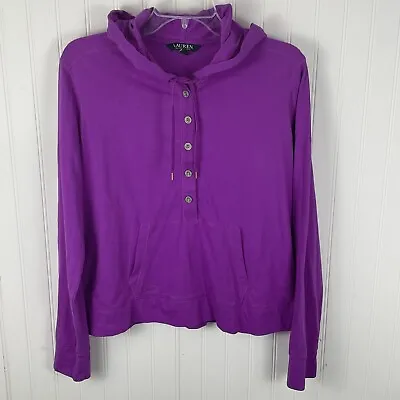 Buy Lauren Ralph Lauren Button Hoodie Womens Kangaroo Pocket Phlox Purple Size Large • 20.66£