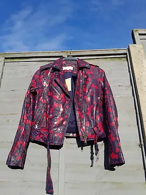 Buy Womens Michael Kors Blue & Red Leather Jacket Heart RRP £595 Brand New With Tags • 49.99£